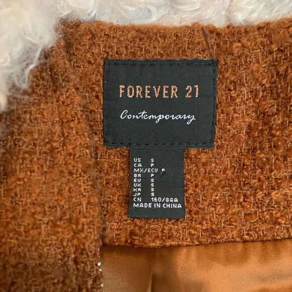 Forever 21 Cropped Brown Penny Lane Sherpa Shearling Fur Coat Princess S - Picture 4 of 7